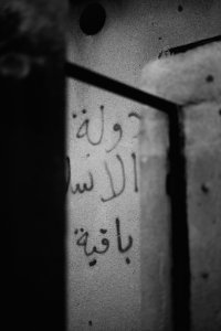 Views of "Long live Islamic State" graffiti around the ruined ID card office in Shingal in April of 2019, following war with the Islamic State 23