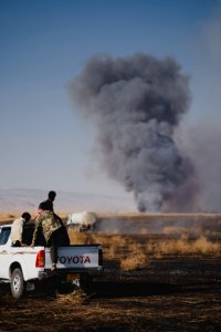 Views of fires spreading in summer of 2019 across villages near Shingal, being put out by Ezidi volunteers 31