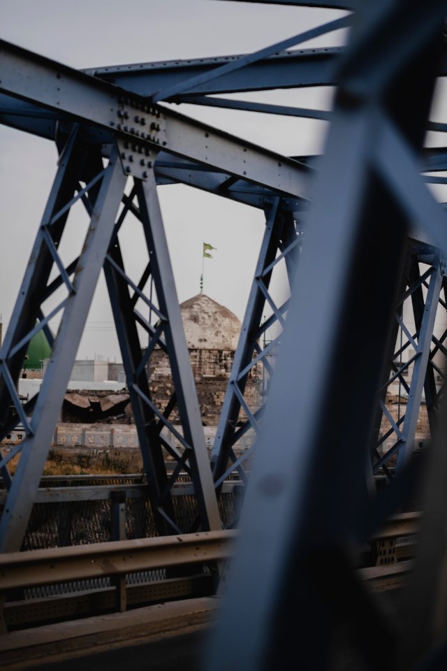 Views of the Aghawat Mosque in the old city of Mosul, from the old bridge over the Tigris in summer of 2019 after the war with the Islamic State 01