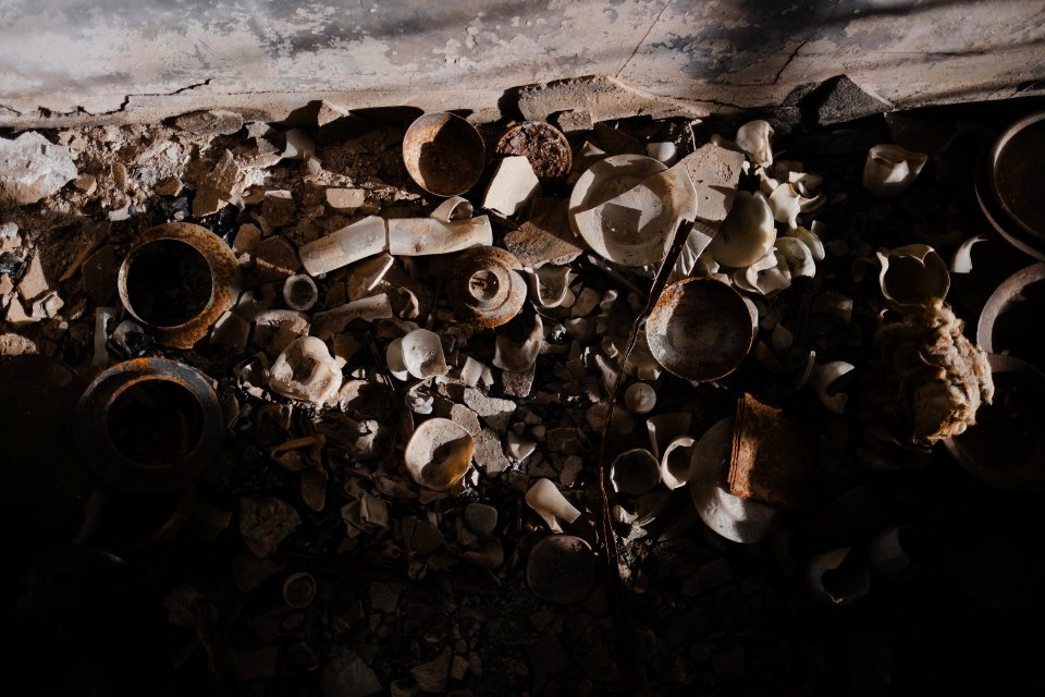 Views in June of 2019 of ruined buildings around the center of Shingal (Sinjar) town 15