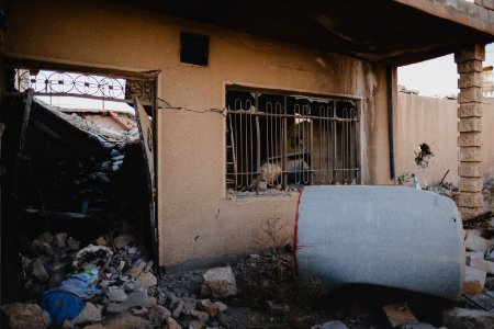 Views in June of 2019 of ruined buildings around the center of Shingal (Sinjar) town 21