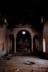 Views in July of 2019 of the large cathedral in the city center of Shingal, after being destroyed in the war with the Islamic State 03