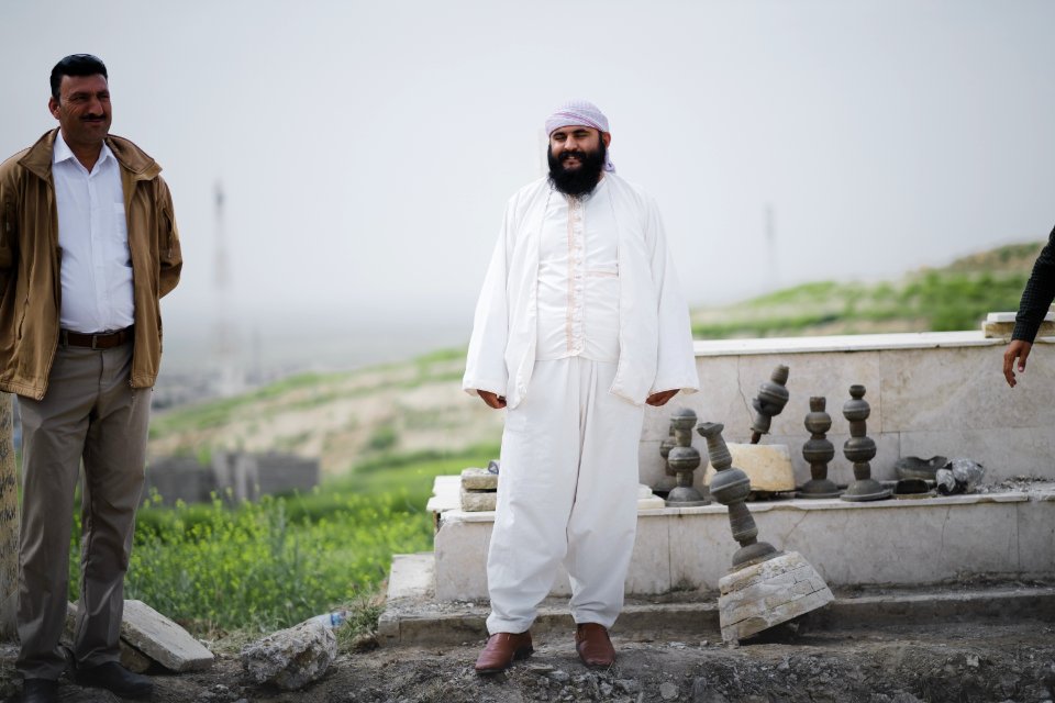 Views in May 2019 at the reconstruction of the Ezidi Shrine of Maawi overlooking Shingal, following the shrine's destruction by the Islamic State 33