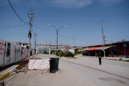 Views in May of 2019 around the main gate of the Ezidi Progress Party's main office in downtown Shingal 14