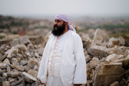 Views in May 2019 at the reconstruction of the Ezidi Shrine of Maawi overlooking Shingal, following the shrine's destruction by the Islamic State 05