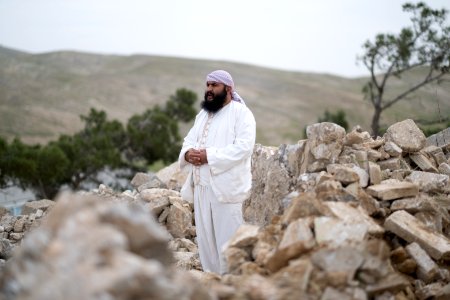 Views in May 2019 at the reconstruction of the Ezidi Shrine of Maawi overlooking Shingal, following the shrine's destruction by the Islamic State 01