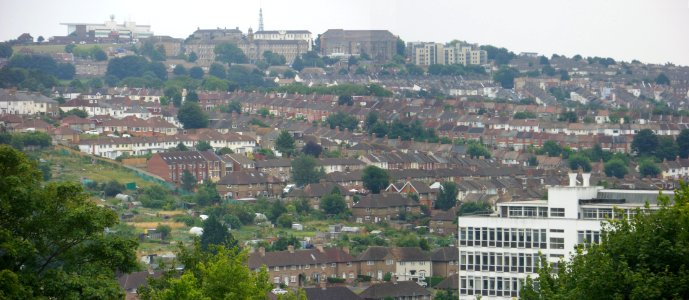 Views of Brighton - View towards Bear Road-Coombe Road residential area from Hollingbury Fort (August 2013)