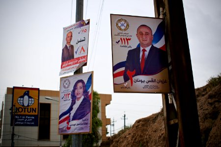 Views of political posters (Chaldean Syriac Assyrian Popular Council in foreground) in Ankawa ahead of the Iraqi Parliamentary Election of 2018 17