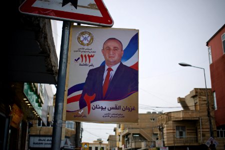 Views of political posters (Chaldean Syriac Assyrian Popular Council) in Ankawa ahead of the Iraqi Parliamentary Election of 2018 15