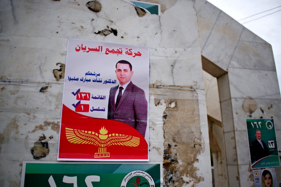 Views of political posters (Syriac Assembly Movement) in Ankawa ahead of the Iraqi Parliamentary Election of 2018 05