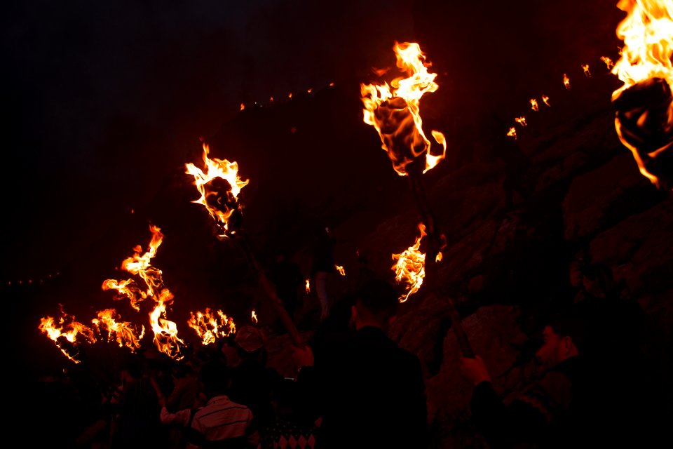 Views of the fire walk for the Newroz festival in Akre in 2018 02