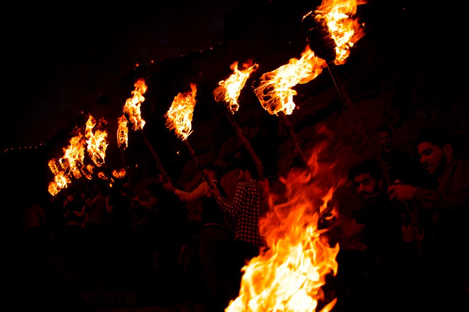 Views of the fire walk for the Newroz festival in Akre in 2018 14
