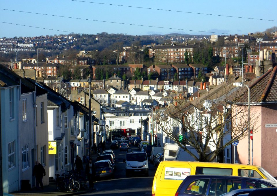 View Northwestwards down Islingword Road, Hanover, Brighton (January 2014) (1)