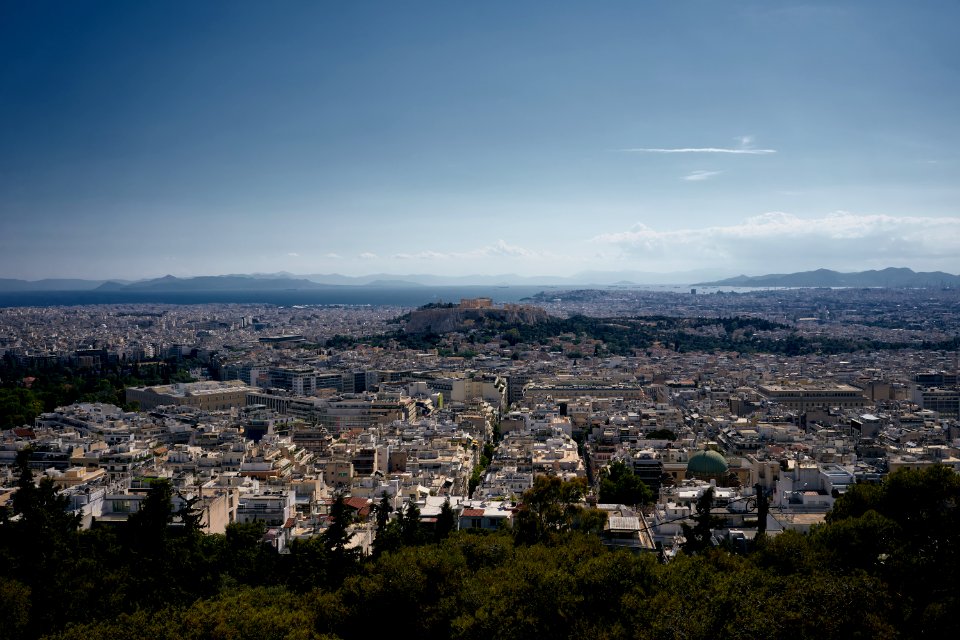 View of Athens and the Saronic Gulf from Mount Lycabettus on May 30, 2020