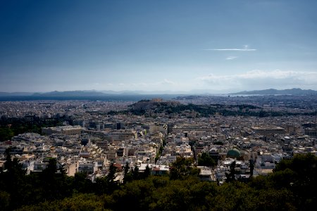 View of Athens and the Saronic Gulf from Mount Lycabettus on May 30, 2020 photo