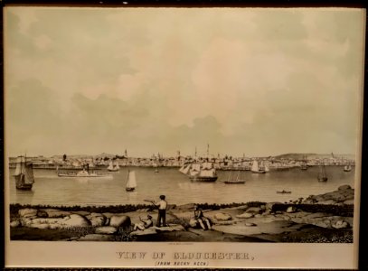 View of Gloucester from Rocky Neck, by Fitz Henry Lane, 1846, colored lithograph on paper by Lane and Scott's Lithography, Boston - Cape Ann Museum - Gloucester, MA - DSC01119
