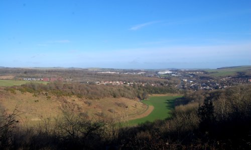 View of Coldean and Amex Stadium from Hollingbury Hill, Brighton (February 2020)