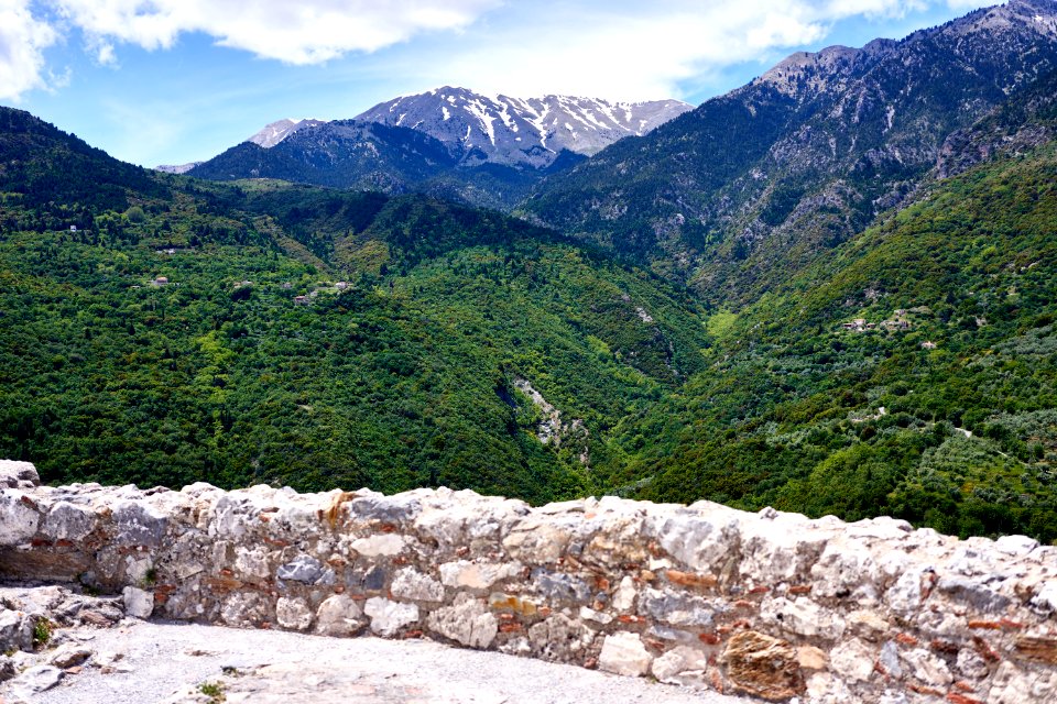 View of Mount Taygetus from the top of the Castle of Mystras on 15 May 2019