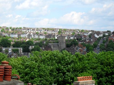 View from Hampstead Road, Preston Village, Brighton (May 2010) (Looking towards St Mary's Church)