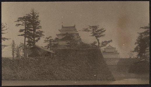 View of the Nagoya Castle from inside a moat by Adolf de Meyer 1900-1910