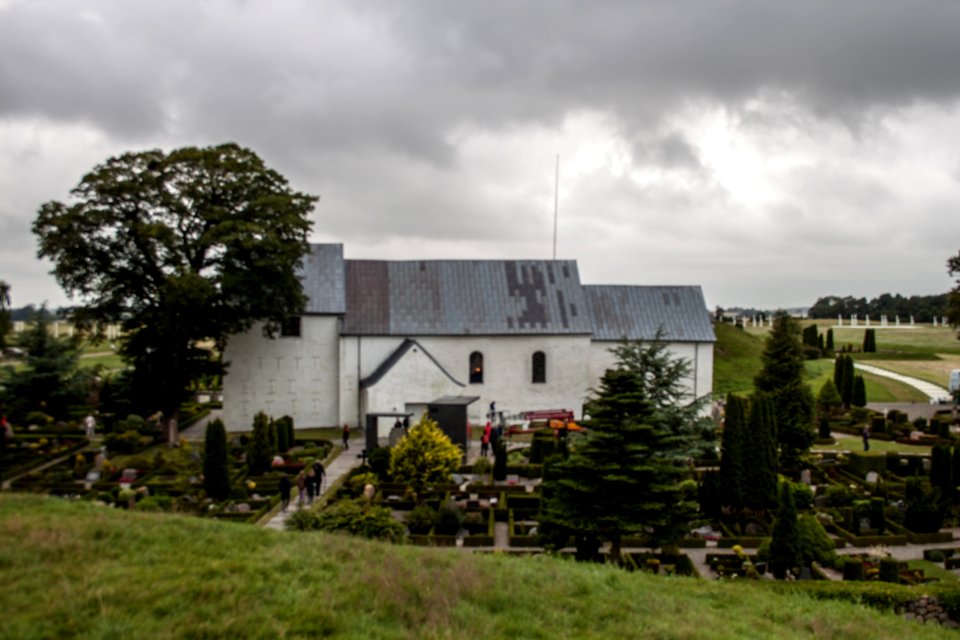 View of the church from the southern mound of Jelling, July 2015
