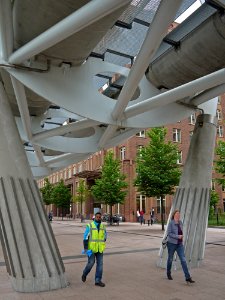 View of the construction of the open metro-tube overhead in The Hague; high resolution image by FotoDutch, June 2013 photo