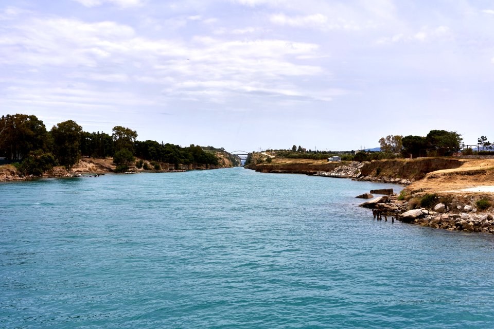 View of the entrance to the Canal of Corinth from the Corinthian Gulf on 22 May 2019