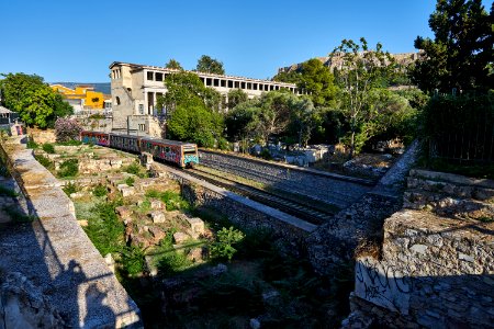 View of the unearthed section of the Ancient Agora of Athens from Adrianou Street on 27 June 2020