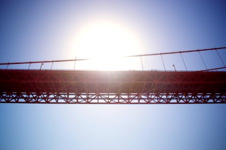 View of the underside of the Golden Gate Bridge photo