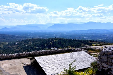 View of the Tomb of Agamemnon and the Argolic plain from the top of the citadel of Mycenae on 26 March 2019