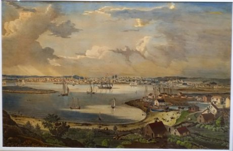 View of the Town of Gloucester, Massachusetts, by Fitz Henry Lane, 1836, colored lithograph on paper by Pendleton's Lithography, Boston - Cape Ann Museum - Gloucester, MA - DSC01117