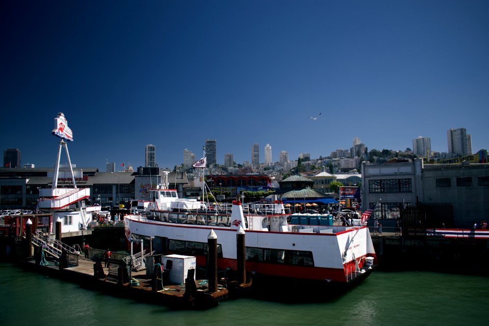 View of the San Francisco wharf from a tourist cruise 01