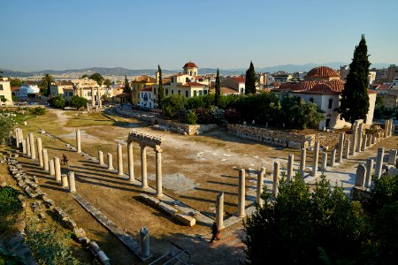 View of the Roman Agora from Polygnotou Street in Plaka on July 1, 2020 photo