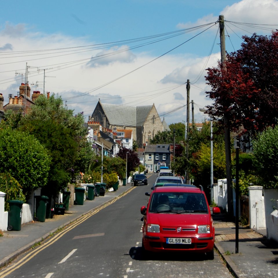 View towards St Joseph's Church along Hanover Terrace, Hanover, Brighton (July 2019)
