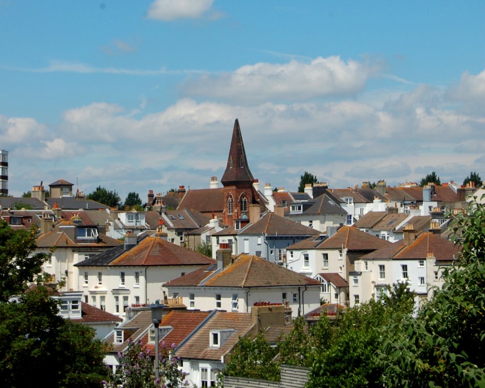 View towards Prestonville and St Luke's Church from Howard Place, Brighton (July 2019)