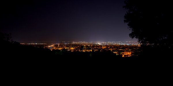 View of Piraeus and the Saronic Gulf at night from Philopappos Hill on August 27, 2020