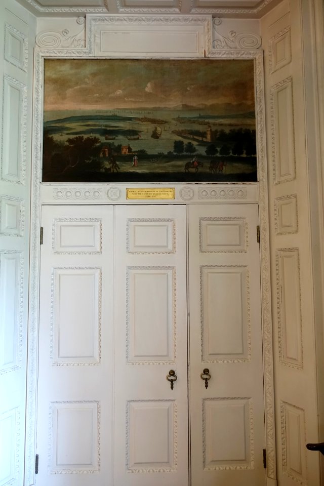 View of Portsmouth Harbour with Admiral Anson returning with the Captured French Fleet, England, 1747, oil on canvas - Shugborough Hall - Staffordshire, England - DSC00446
