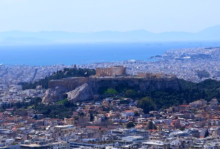 View of the Acropolis of Athens from Mount Lycabettus on 11 March 2019