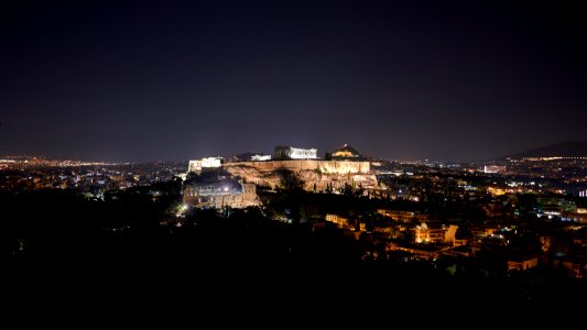 View of the Acropolis of Athens from Philopappos Hill on August 27, 2020 photo