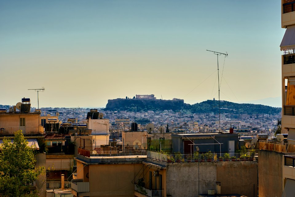 View of the Acropolis of Athens from Taigetou Street on October 23, 2020 photo