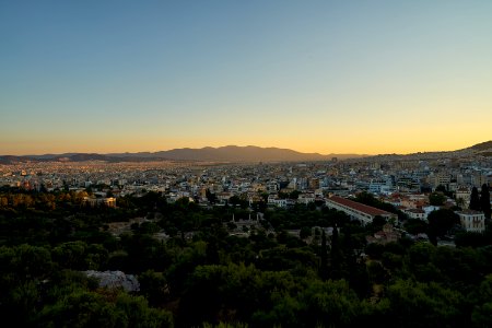 View of the Ancient Agora of Athens from the Areopagus on June 29, 2020