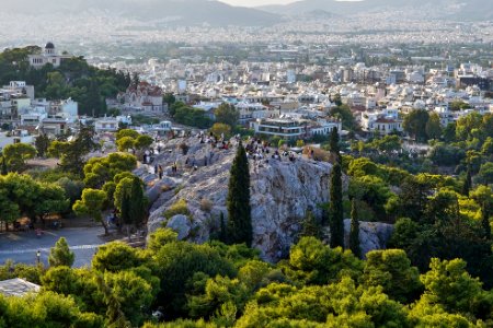 View of the Areopagus from the Acropolis on September 20, 2020 photo