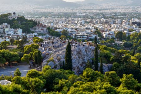 View of the Areopagus from the Acropolis on September 20, 2020