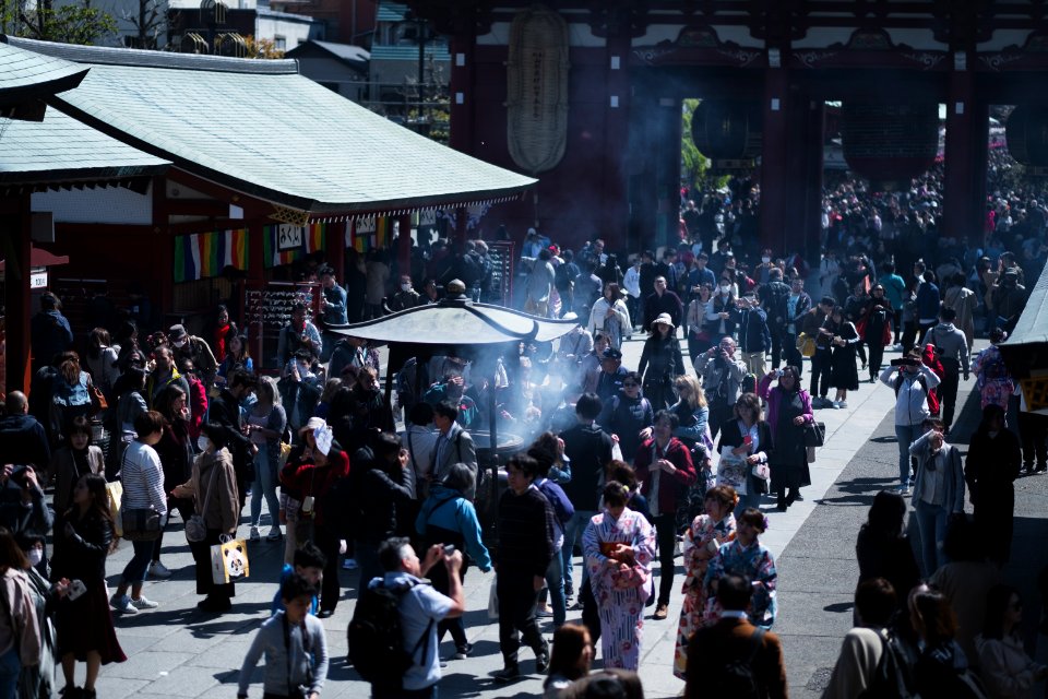 Views in April 2019 around the Buddhist temple Sensō-ji in Asakusa, Tokyo, Japan 18
