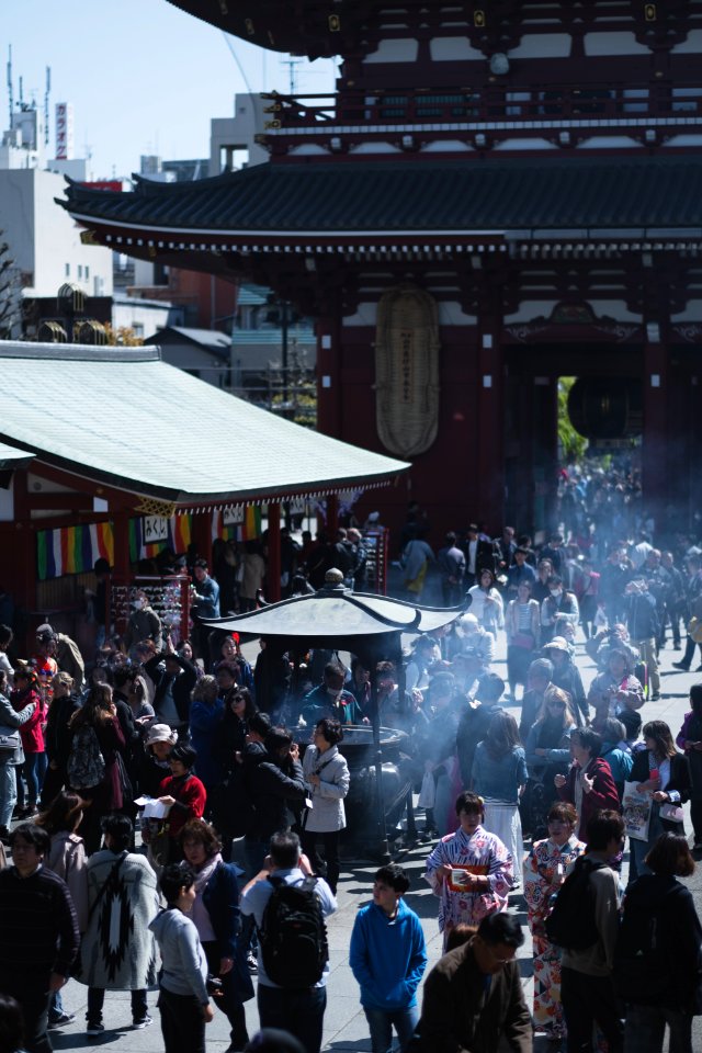 Views in April 2019 around the Buddhist temple Sensō-ji in Asakusa, Tokyo, Japan 19