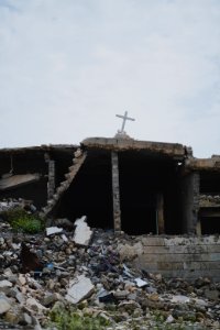 Views in April of 2019 around a ruined church in the ruins in the old city of Shingal 24