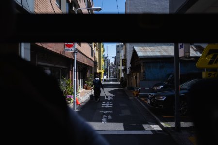 Views in April of 2019 around the bus from Minami Senju to Asakusu in Tokyo, Japan 11