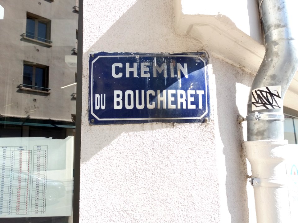 Villeurbanne - Rue du Boucheret, ancienne plaque du chemin