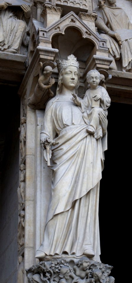 Virgin mary west portal Notre Dame Paris