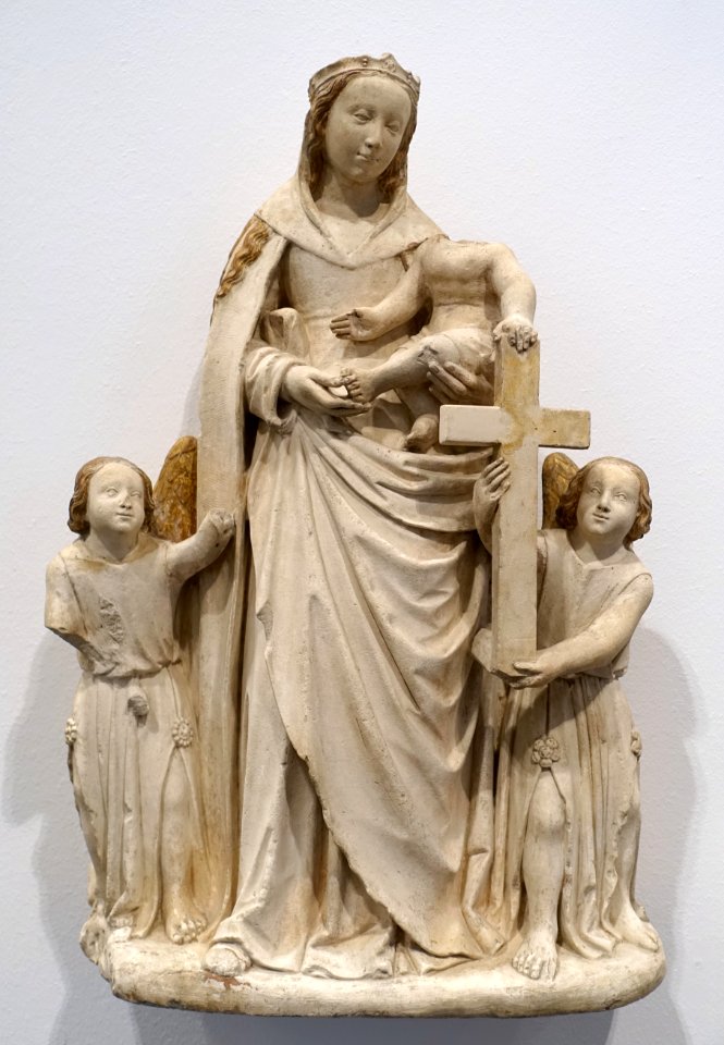 Virgin Mary and Child with angels, presenting the instruments of the Passion, Northern France, c. 1450, limestone with traces of polychromy - Museum Schnütgen - Cologne, Germany - DSC09779